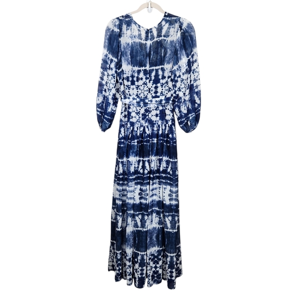 Calvin Klein Tie Dyed Wrap Maxi Dress Blue White Wedding Evening Womens Size 8 - Picture 9 of 16